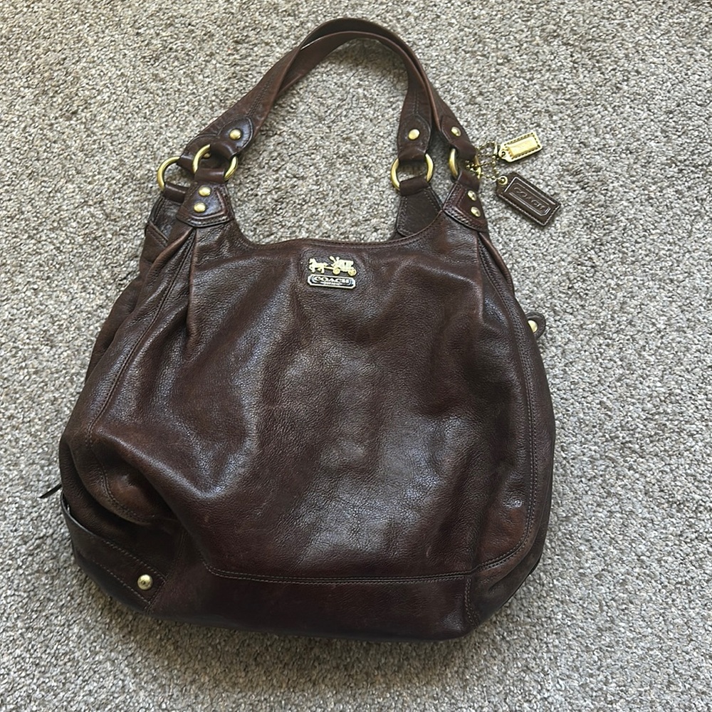 Authentic Coach MADISON MAGGIE BROWN LEATHER HOBO SHOULDER PURSE